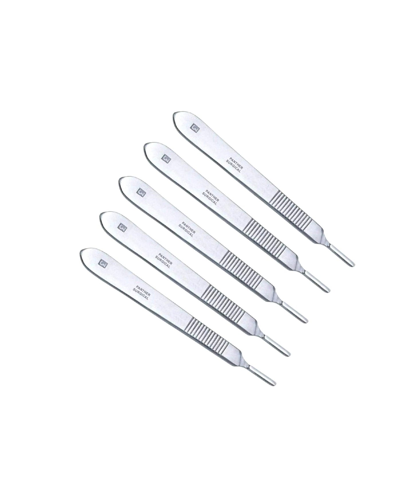 Stainless steel scalpel handles, set of 5 for surgical precision.