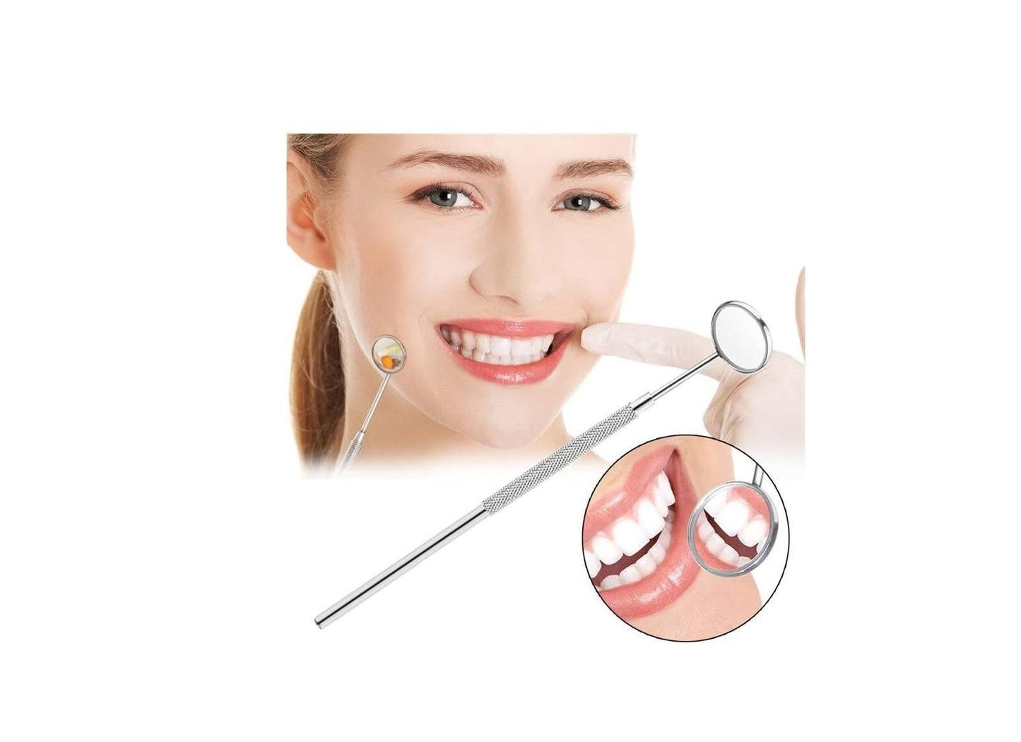 Dental mirror in use for teeth inspection