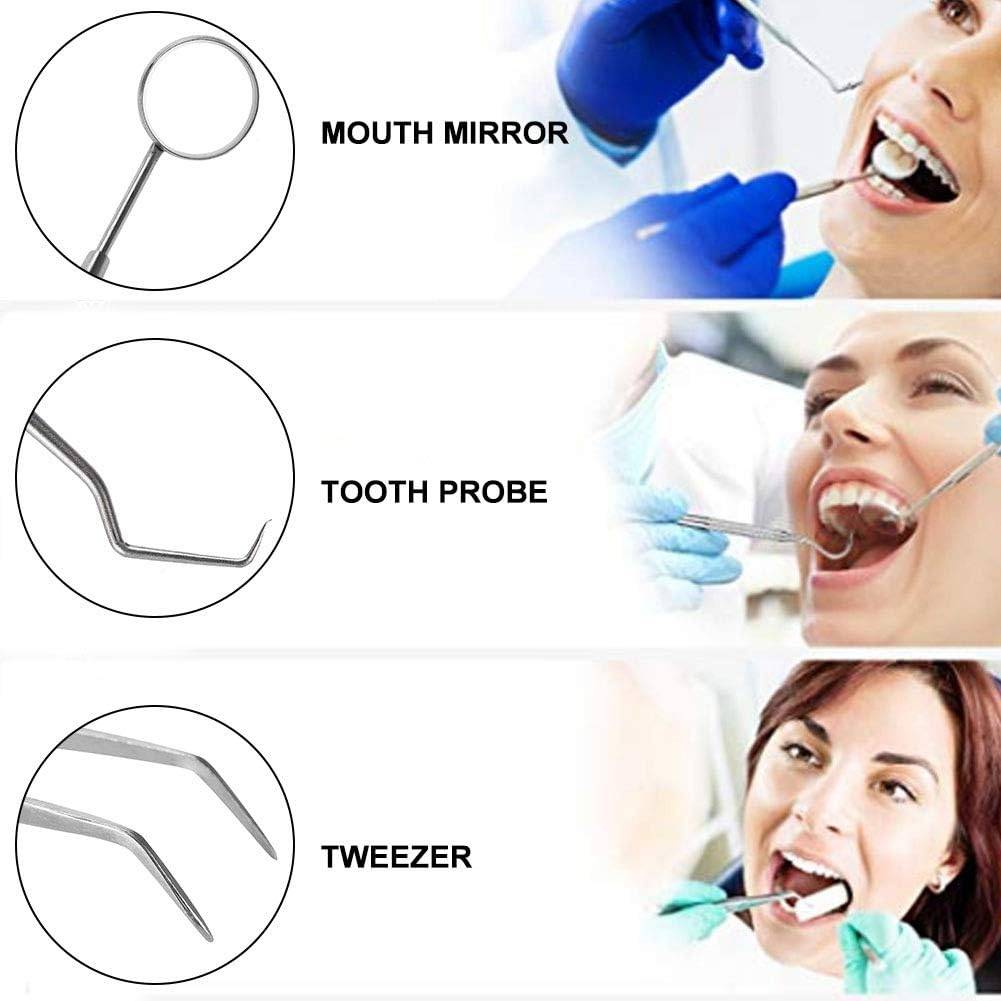 Dental tools usage: mirror, probe, tweezers in action