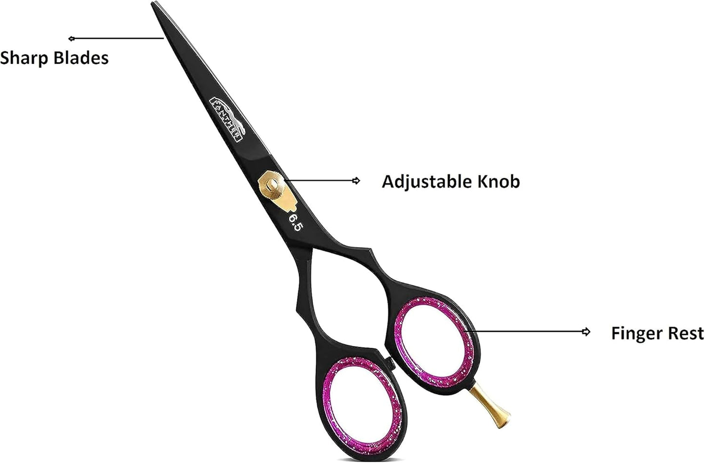 scissors with adjustable knob and finger rest