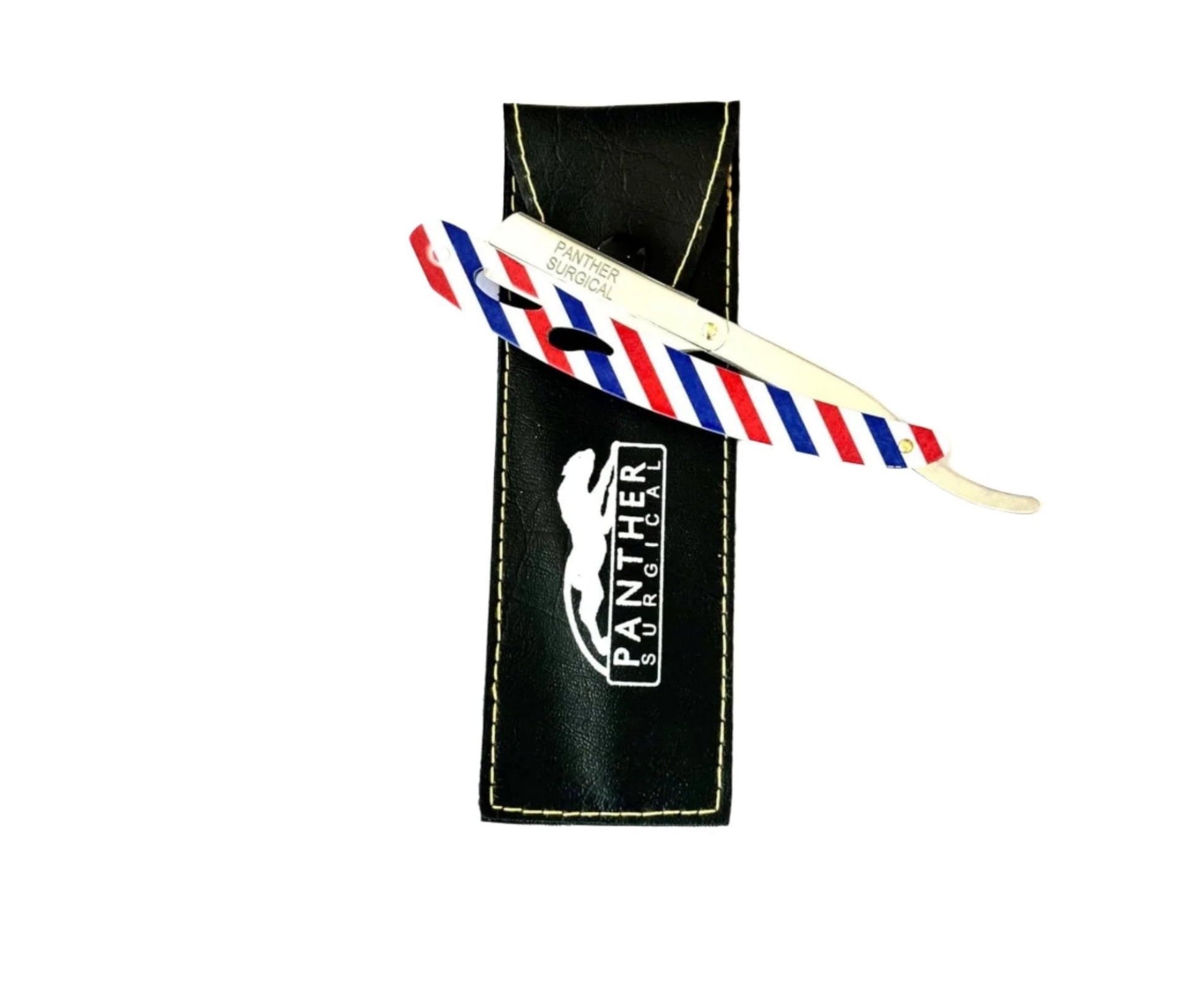 Folded razor on black case with logo