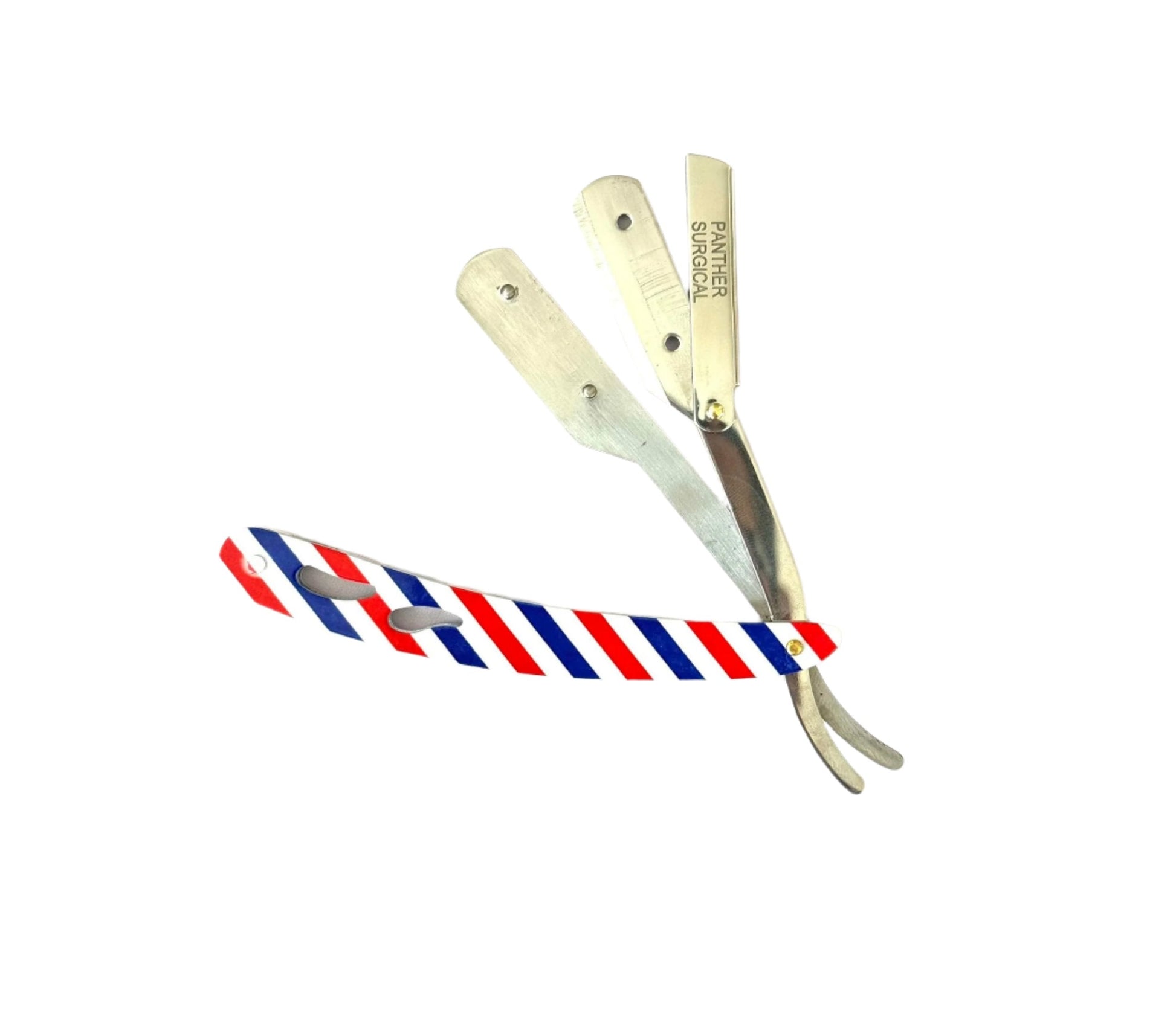 Open single edge razor with striped handle