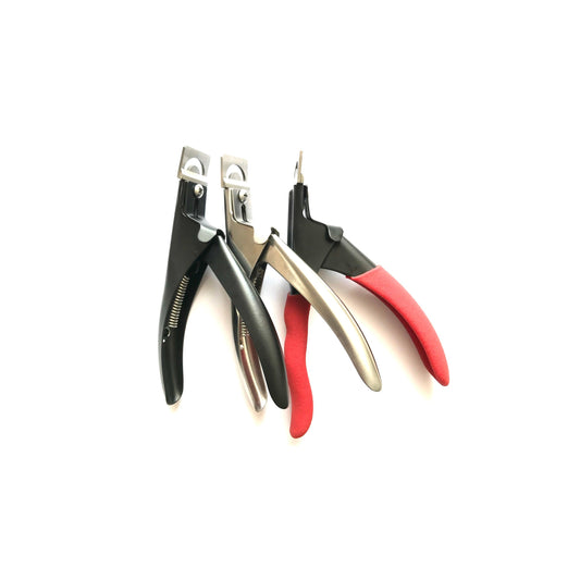 Set of stainless steel acrylic nail cutters with red and black handles