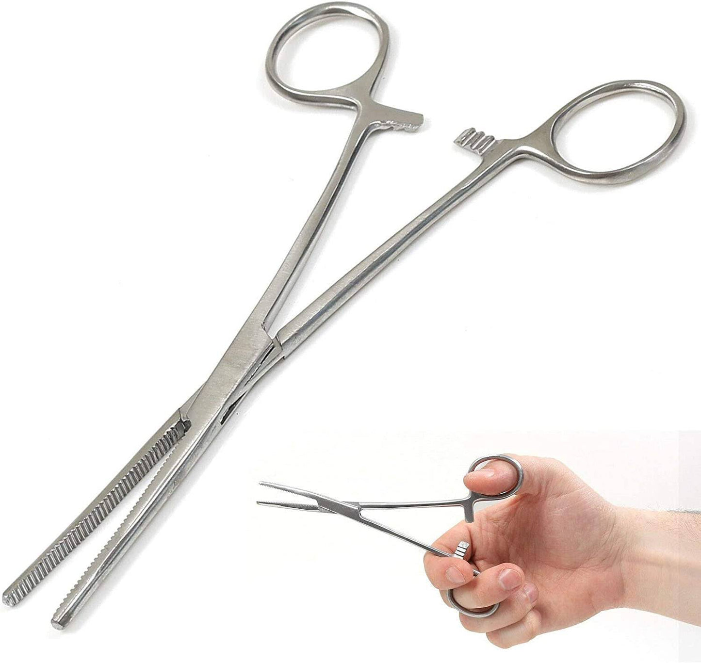 Straight stainless steel fishing forceps with hand grip