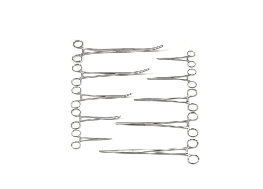 Set of stainless steel fishing forceps in various sizes