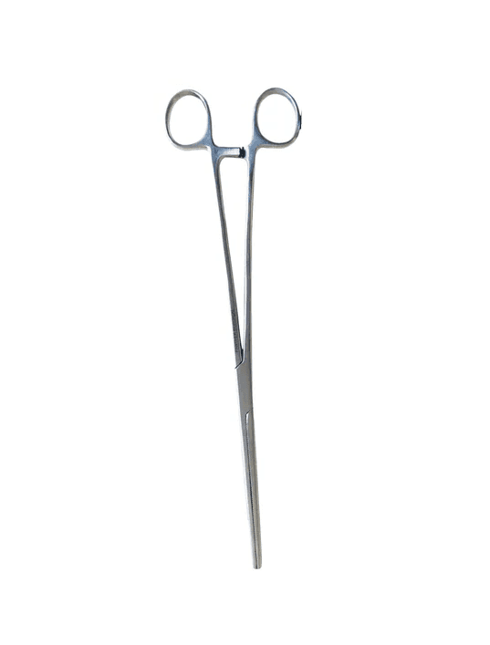 Straight fishing forceps in stainless steel